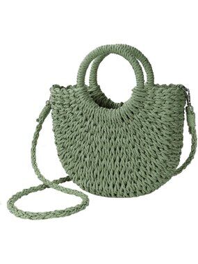 Women's Army Green Beach Woven Crossbody Bag Top Handle Satchel Purse for Summer